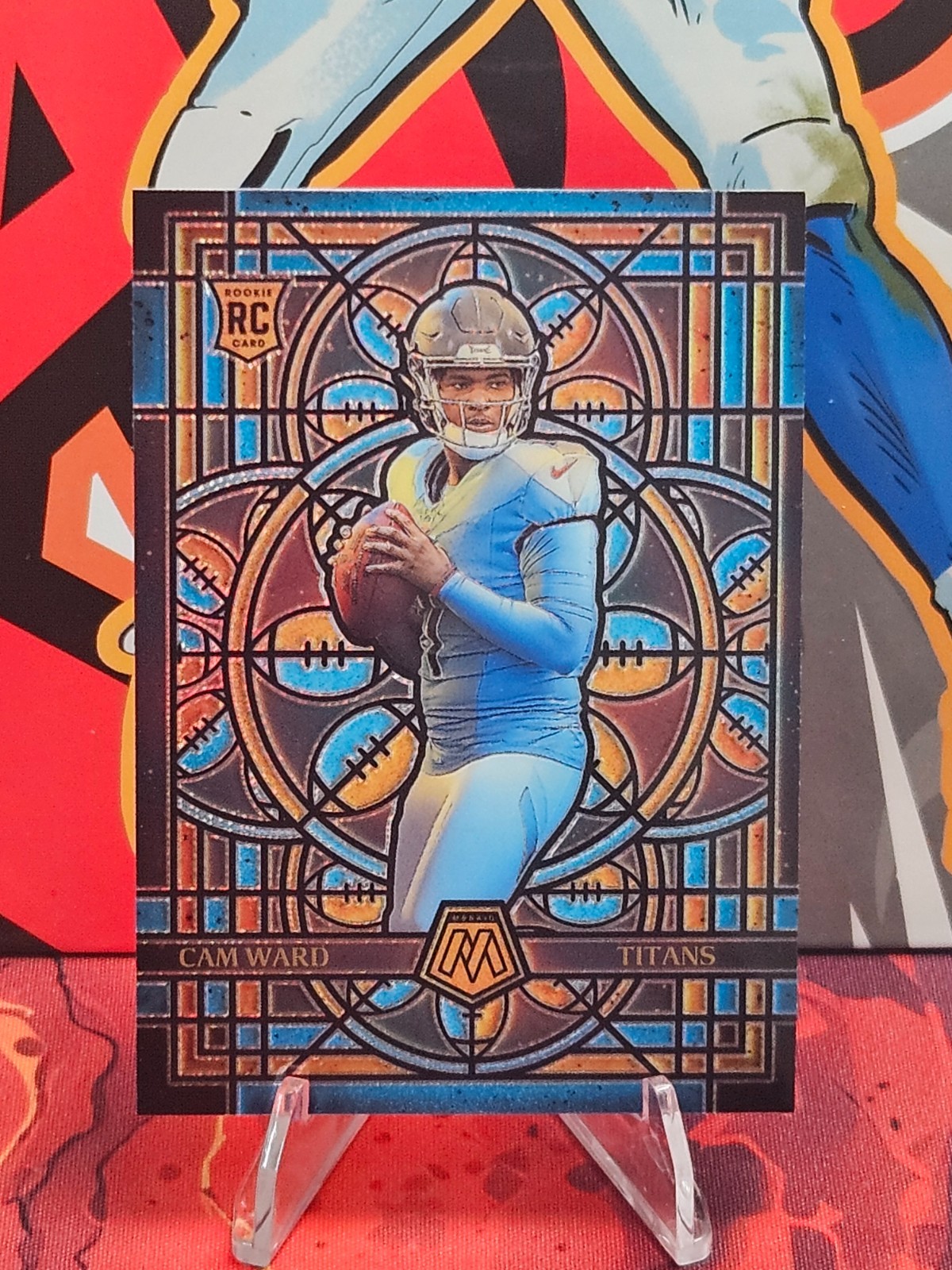 🔥2025 Panini Mosaic Football Cam Ward Stained Glass #25 SSP Case Hit Titans RC