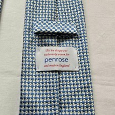 PENROSE London Tie Blue Mosaic Silk 7-Ply Handmade England Rare Ltd Edition 8cm