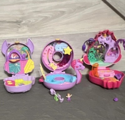 Polly Pocket Compact Play Sets Trolls Llama Unicorn Set Of 3