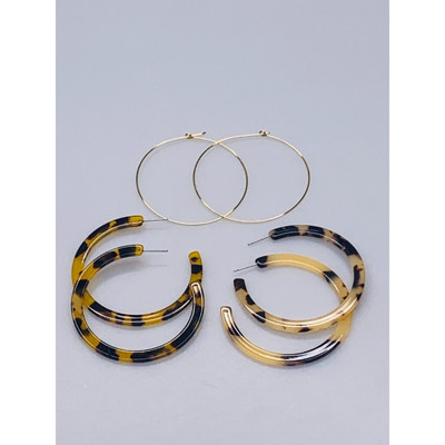 Set of 3 Wow Show 2 Inch Hoop Earrings Gold Tone Animal Print