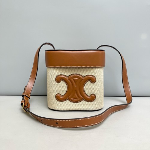 15%OFF Celine Medium Cuir Triomphe Box Crossbody Bag Textile Canvas Calfskin Tan