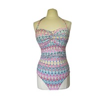 Cole of California Swimsuit 12 Pink Blue Ruched One Piece