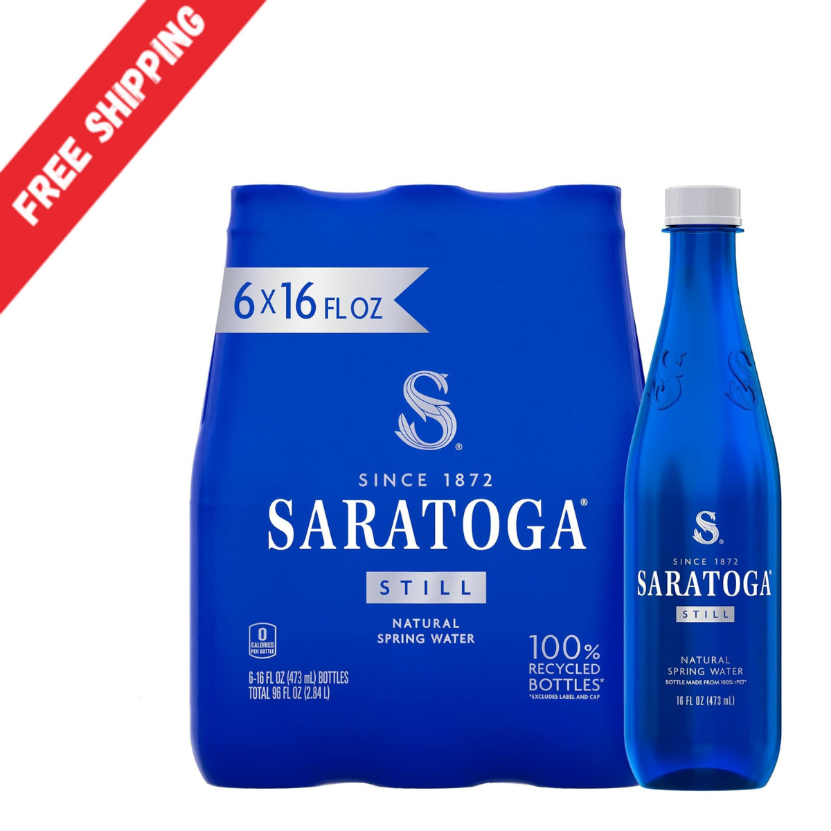 Saratoga Spring Water Bottles, 6 Pack - Still Bottled Water,