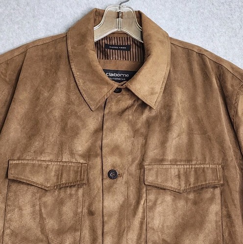 Claiborne Outerwear Suede Shacket Mens L Brown Leather Shirt Jacket Button Down - Picture 3 of 16