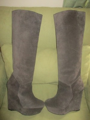 Stuart Weitzman Yum Over The Knee Boots Wedge Heel Platform Suede 10 B Display