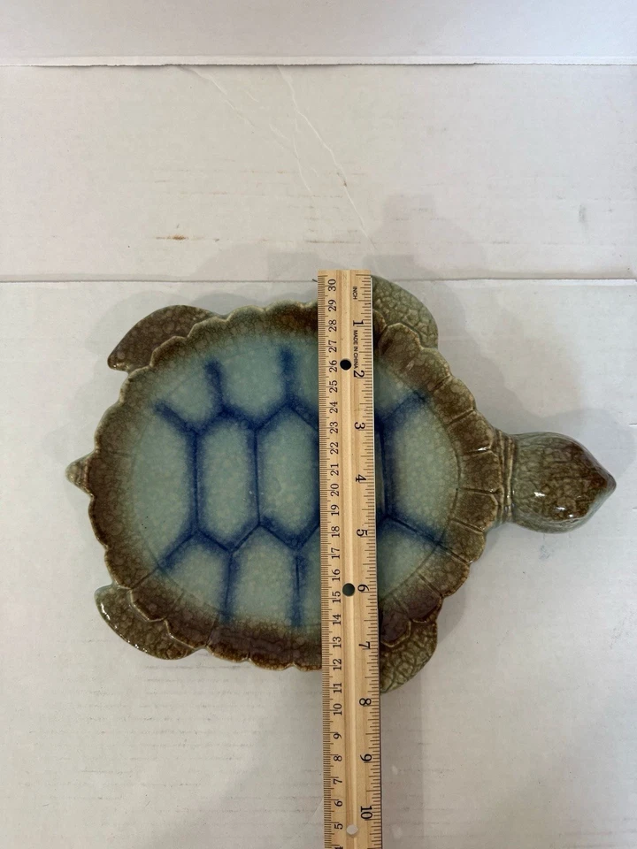 Bandeja de baratija de tortuga marina plato cerámica artesanal esmalte azul agua 10 X 8 W4F Foto 3 de 4