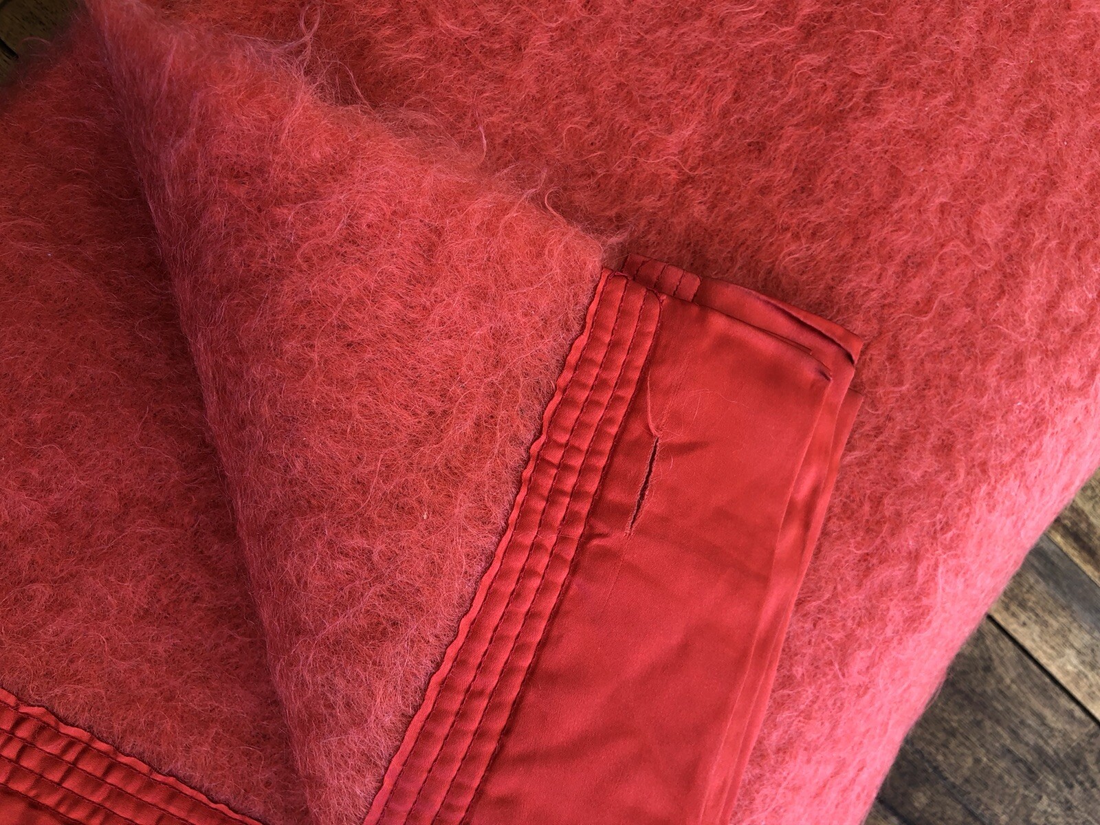 VINTAGE RED ONKAPARINGA ROYAL 100 MOHAIR LARGE BLANKET. 2.4 x 2.2 m