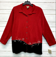Teddi Woman Cotton/poly Button Up Red/black Western Southwest Jacket Sweater 3x