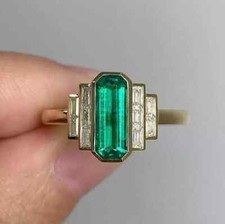 3Ct Emerald Lab-Created Emerald Solitaire Engagement Ring 14K Yellow Gold Plated