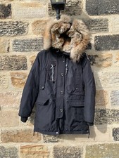 Woman's Parajumpers Kodiak Down Long Parka Black Jacket Size Small Coat Fur Hood