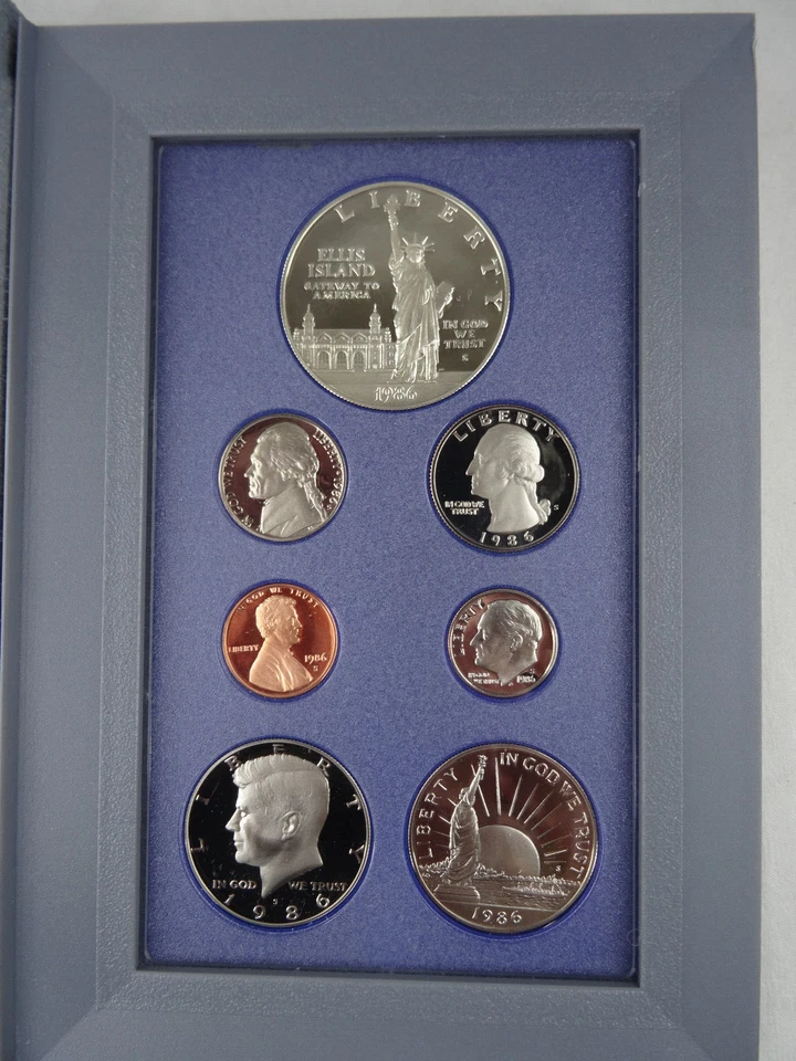 1986-S US Mint Prestige Proof Set Statue Liberty Silver Dollar Box & COA 7 Coins - Image 3 of 4