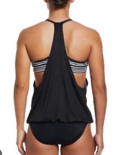 NWT Nike Womens Small Black/white Racerback (NESSD414) Swim Suit Top - Picture 4 of 4