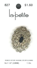 La Petite Shank Button Black & Gold 1.25"  32mm #827 Vintage New on Card