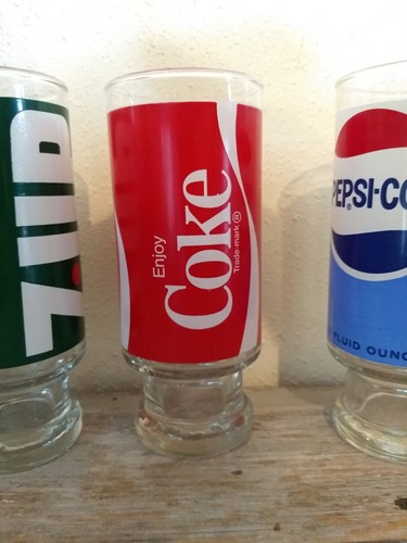 Vintage Set Of 4 Coca-Cola, Pepsi, 7 UP 12oz Pedestal Footed Glasses Beautiful - Picture 9 of 16