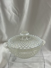Opalescent Fenton HOBNAIL 6  Covered Dish with Handles 1940S