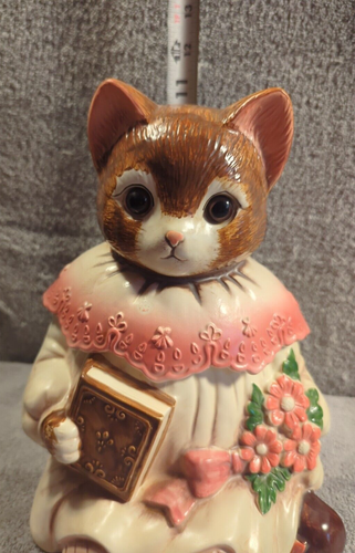 Biscottiera Emily il gatto porta libro e fiori ceramica anni 80 Giappone vintage - Foto 10 di 10