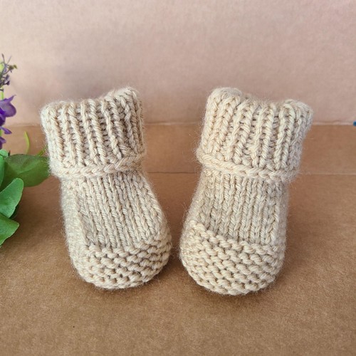 Cute Baby Booties Knit Baby Boots Baby Shower Booties Beige Size 0-3 Months - Picture 4 of 11