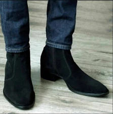 Handmade Men Black Suede Leather Zipper Boots, Men Biker Zipper Boots for mens