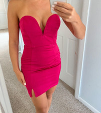 NASTY GAL Bodycon Pink Strapless V-Wire Deep Plunge Slit Cocktail Mini Dress S