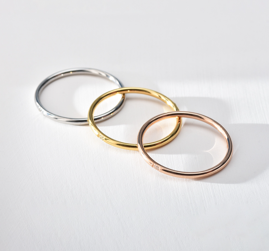 13様リクエスト Thin 1MM 18K Gold Plated Stainless Steel CZ Single Ring Band