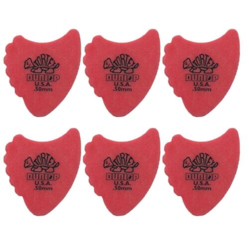 6 x Jim Dunlop Tortex Fins 0.50mm Red Guitar Picks 414R Free Shipping - Picture 1 of 2