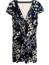 Lauren Ralph Lauren NWT Floral Print Dress Dark Navy Royal 14 Feminine Romantic