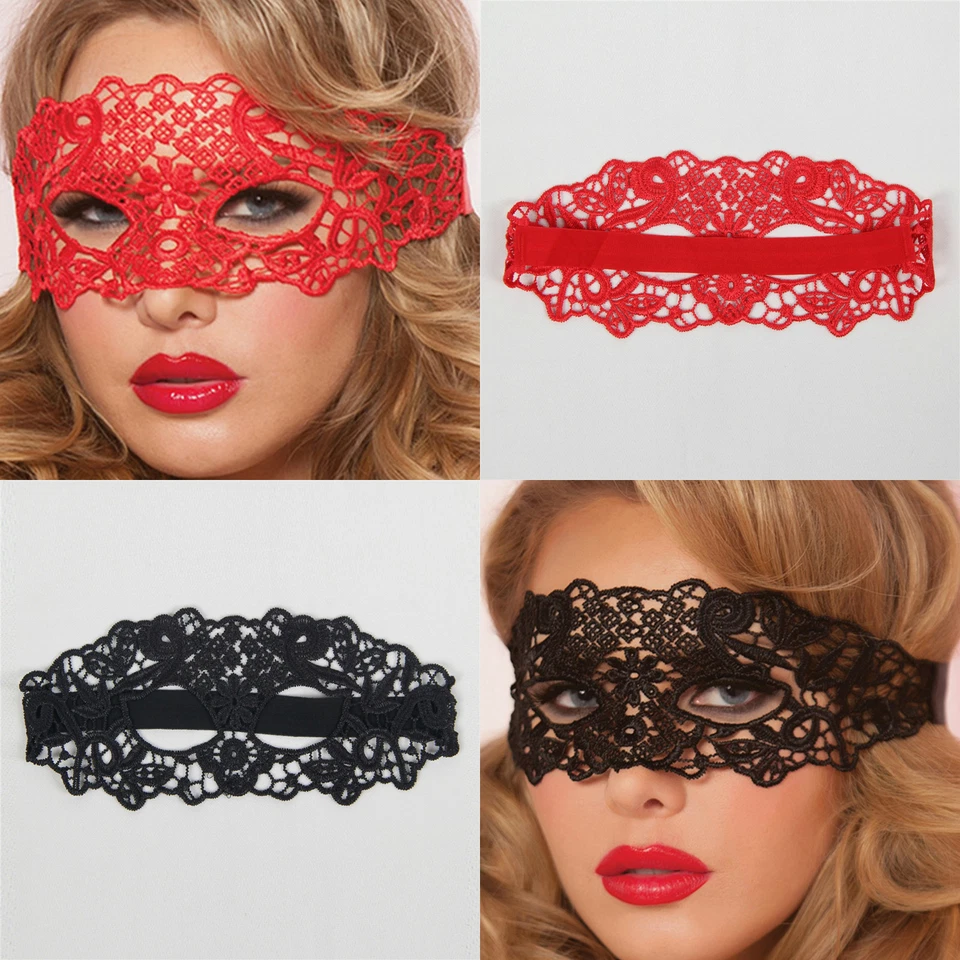LACE EYE MASK MASQUERADE LADIES HALLOWEEN BLACK/RED VENETIAN FANCY DRESS NEW