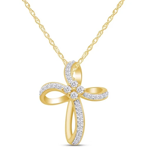Loop Infinity Cross Pendant Necklace Simulated Diamond Sterling Silver 925