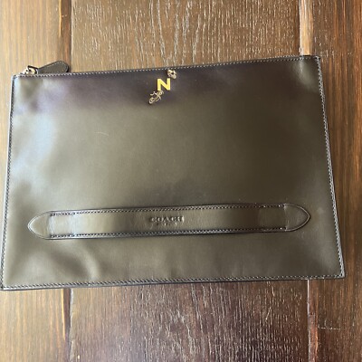 Coach Manhattan Pouch Clutch Black Leather Monogram  N  Bees NWT $295