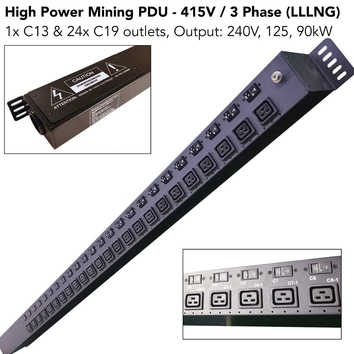 ASIC Crypto Mining PDU 415V 3 Phase (LLLNG) 1 C13 24 C19 Output 240V 125A  90kW | eBay
