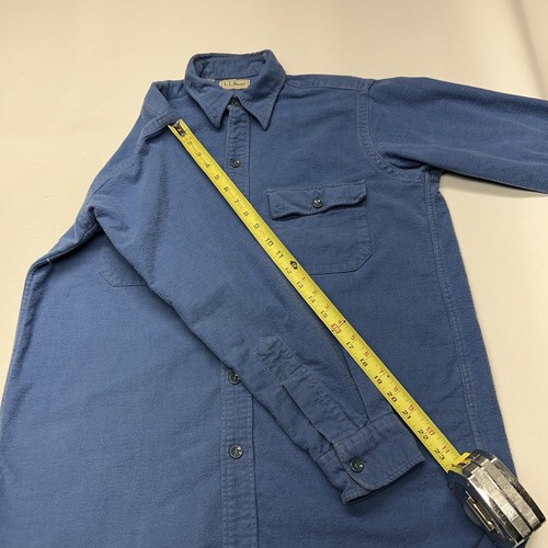 VTG LL Bean Flannel Shirt Mens Medium 15.5 Blue Chamois Cloth Button Up Retro - Picture 21 of 21