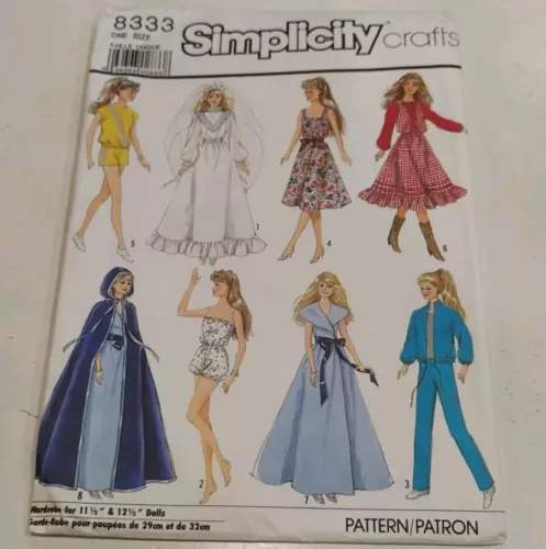 Vintage Simplicity Crafts 8333 Barbie Doll Clothes UNCUT 1987 Wedding Cloak Spor