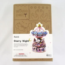 Rolife Starry Night music box 3D wooden puzzle kit It's a small world unicorn
