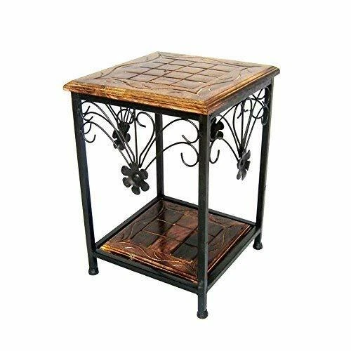 Wooden Wrought Iron Round Tea Coffee Bedroom End Table Stool Furniture Decor