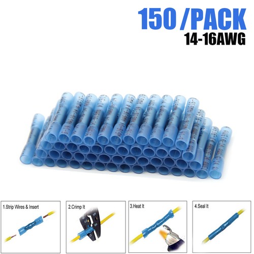 50/100/150pcs 22-14 AWG Heat Shrink Butt Wire Splice Connectors Crimp Terminals - Picture 17 of 17