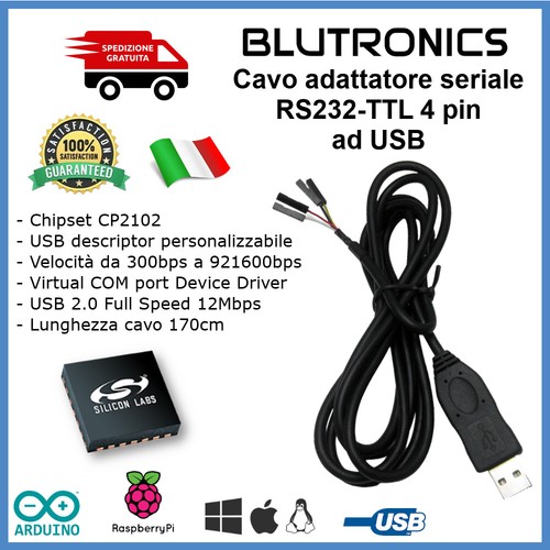Cavo Adattatore USB A TTL Seriale (RS232) Con Chip CH340 - Lunghezza 1 Metro Per Microcontroller (MCU, ARM, Router)