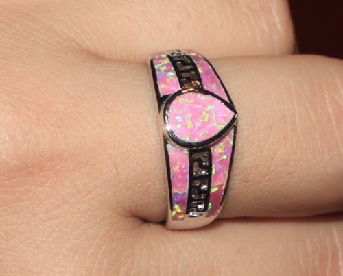 fire opal ring Sz 6 7.75 8 gemstone silver jewelry Roman Greek Key wedding band - Picture 1 of 15