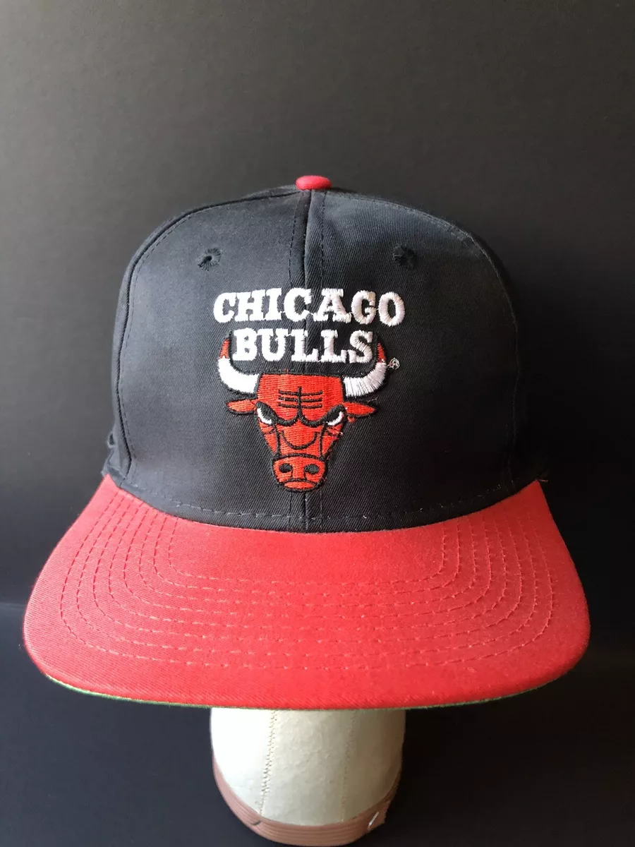 Vintage Juniors Chicago Bulls Hat Cap Black Red Snap Back AJD NBA 90s  Basketball