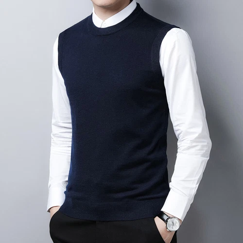 Suéter Chaleco Para Hombres Cuello Redondo Otoño Tejido Camisetas sin Mangas Pullover - Imagen 24 de 42