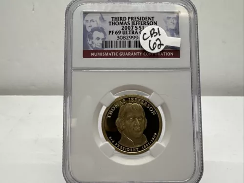 2007 S NGC PF 69 UC Thomas Jefferson 3rd Presidential Dollar Coin CB1-62