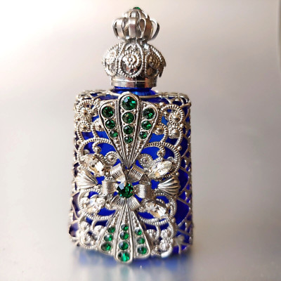Bottle for Perfume Cobalt Blue Czech Glass Art Deco Czech Perfume Vial