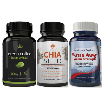 Water Away Fluid Balance Green Coffee Beans Chia Seed Weight Management 60 Caps