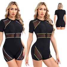 Women Swimsuit Athletic Wetsuit Sports Swimwear Padded Sunwear Swimming Boyleg