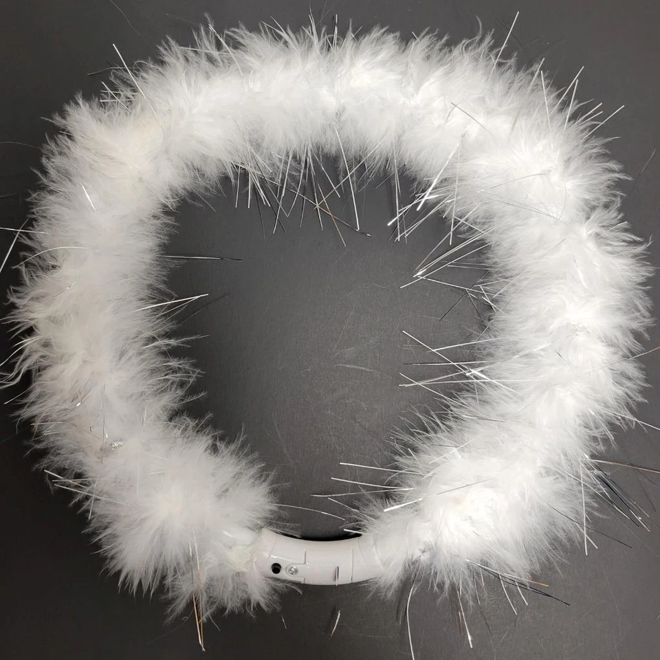 Feathered Angel Halo LED Light Up Crown Headband Tinsel Accents White Silver - Image 2 of 4