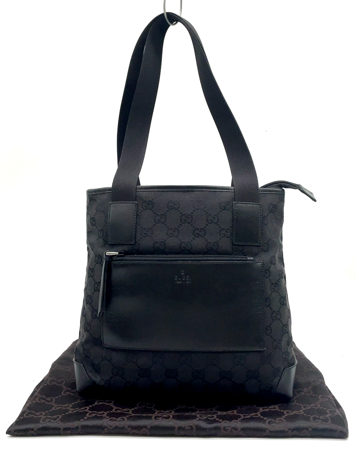 Authentic Gucci GG Canvas Leather Black Tote Bag 28893.001013 NS080230