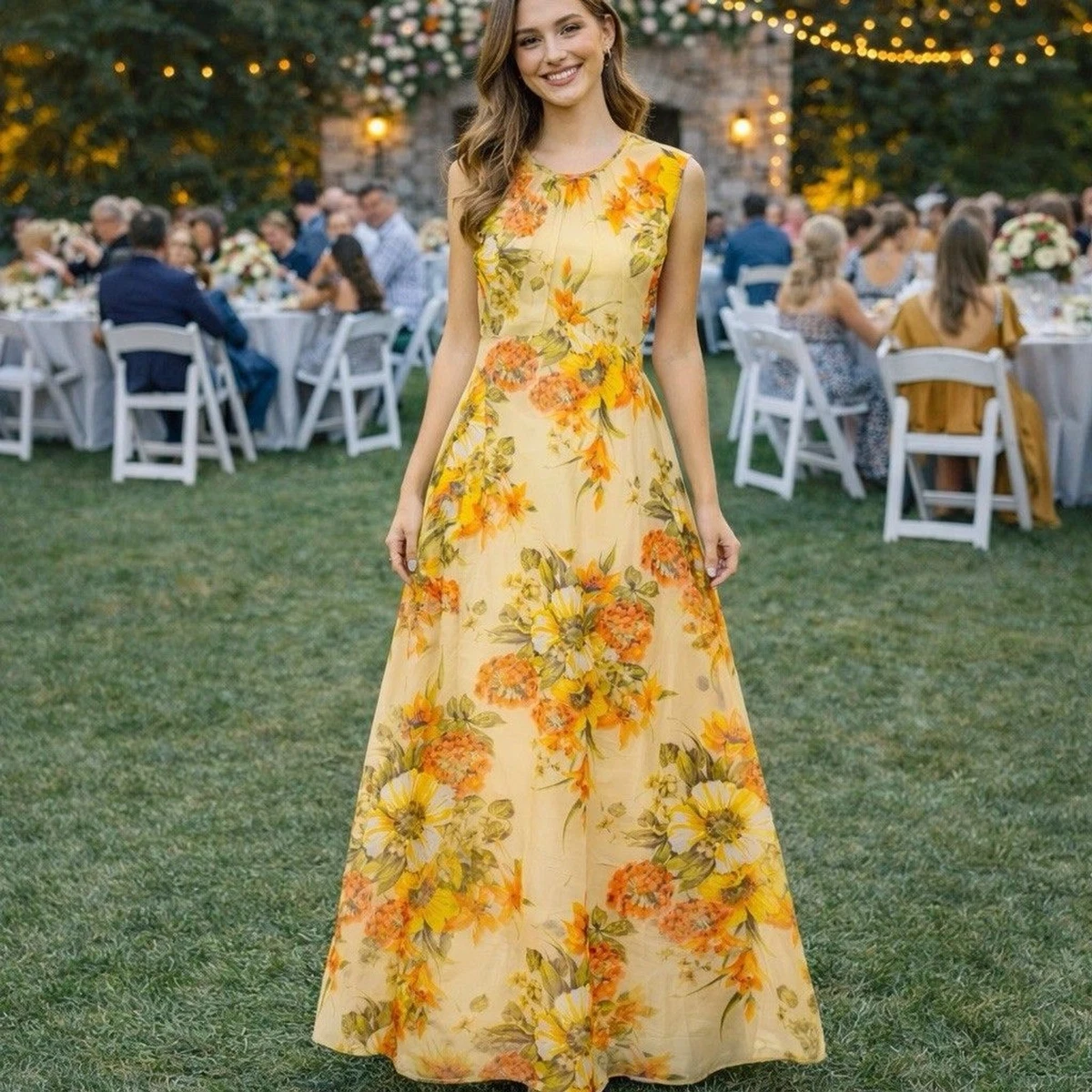what suit goes with emerald green dress Nellie Drop Waist Maxi Dress in Yellow main image 1