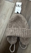 NWT Zara alpaca-blend beanie with earmuffs in taupe Medium Adult Women s