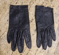 Vintage Womens Size S Black Leather Formal Short Gloves Witch Costume