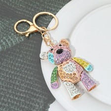 Rhinestone Embellished Teddy Bear Keychain Bag Charm
