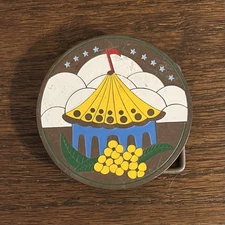 RARE Vintage Belt Buckle Colorful Tent Yurt Emblem Style Solid Brass & Enamel